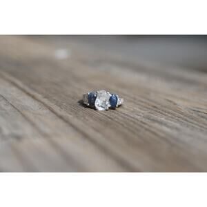Engagement ring Burmese sapphire and Lake County diamond sterling silver